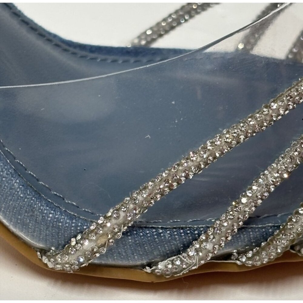 OLIVIA FERGUSON / Valentina / Blue / Open-Toe Heeled / Sandals With Rhinestone - Picture 9 of 10